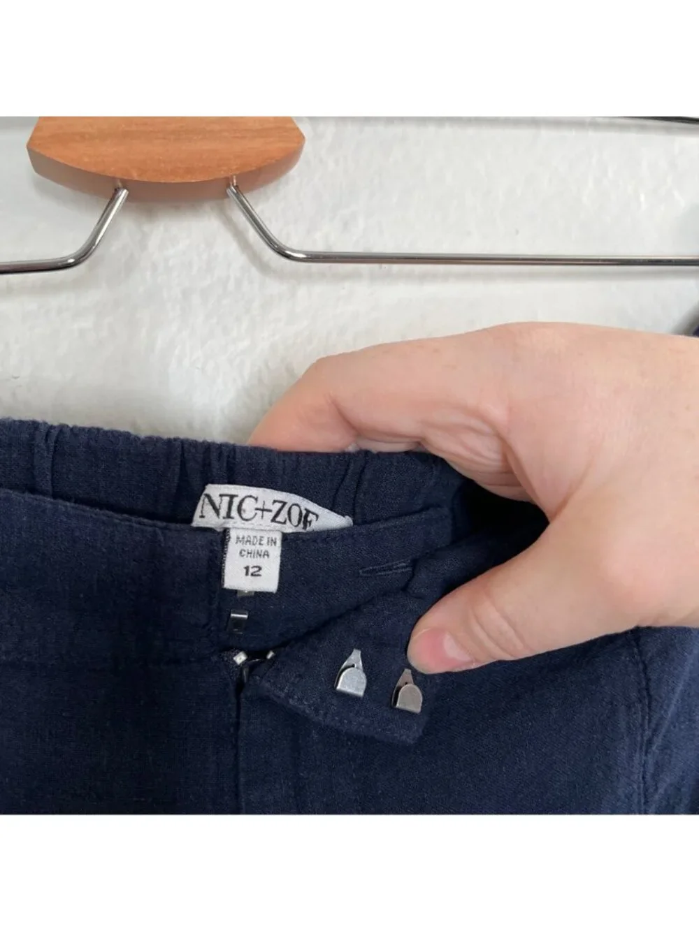 Nic+Zoe Womens Navy Blue Organic Linen Rumba Park Wide-Leg Crop Pant 12